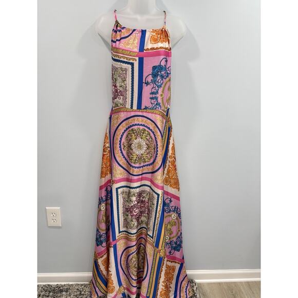 Aakaa Dresses & Skirts - NEW AAKAA Boho Maxi Dress L Paisley Scarf Print Spaghetti Strap Wedding Guest